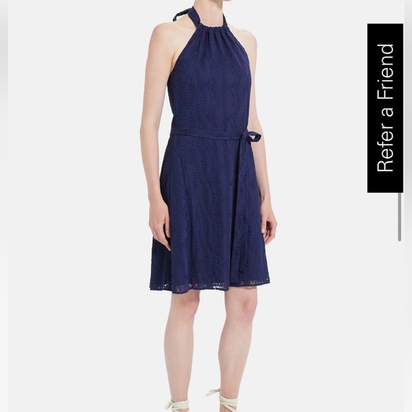 Theory Nayline Embroidered Navy Lace Dress - Picture 2 of 14